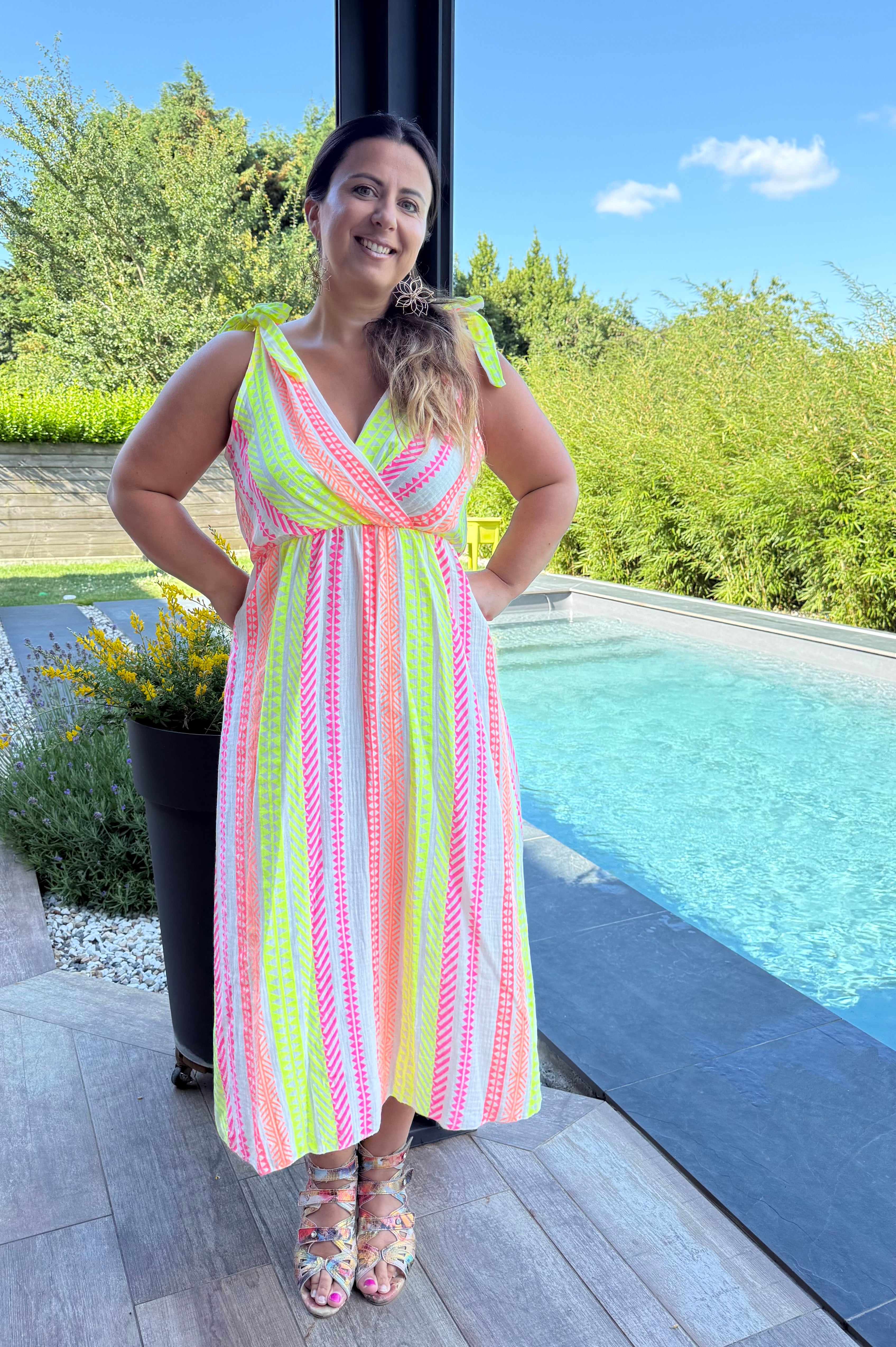 Robe bohème jaune fluo