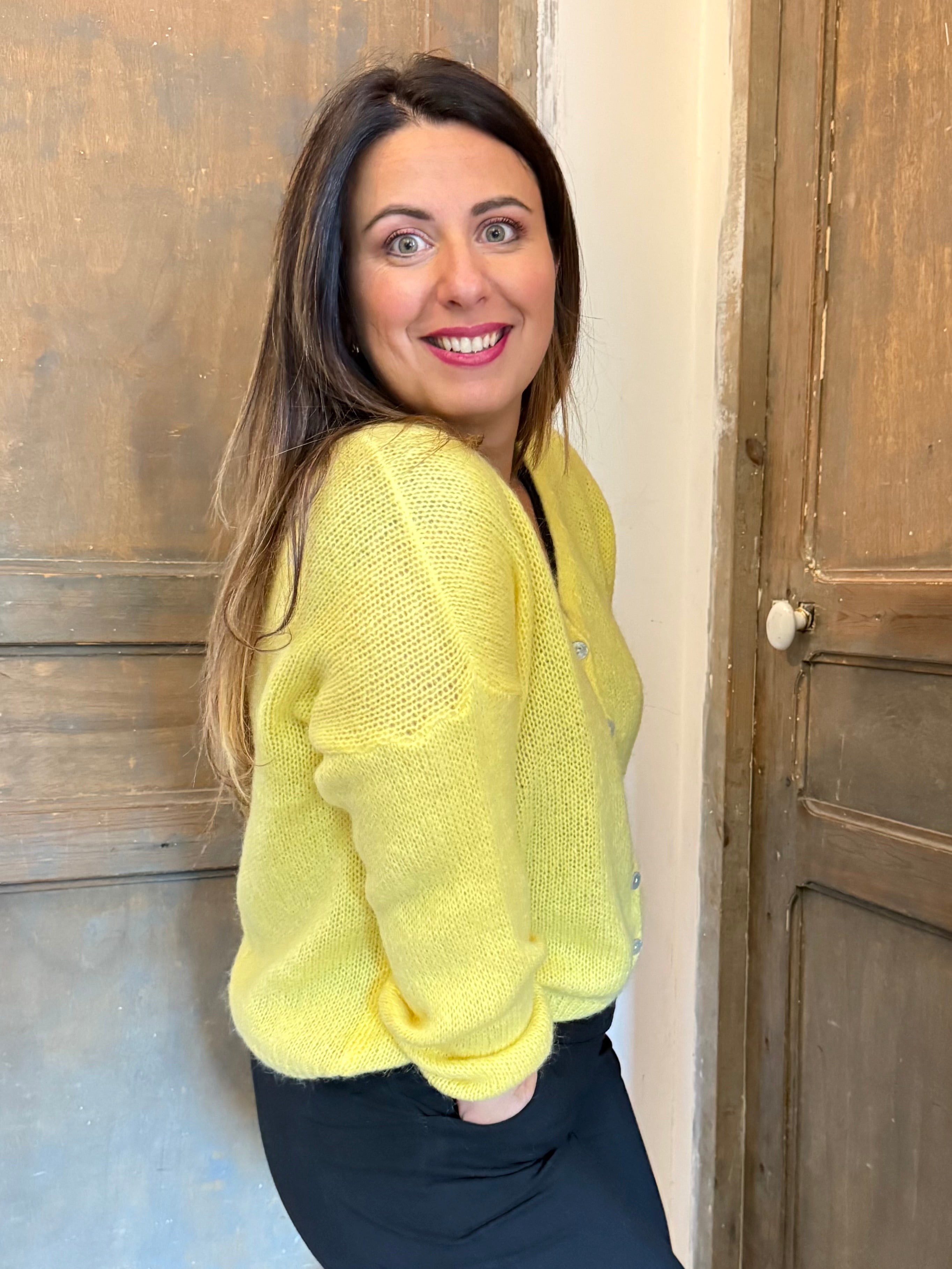 Gilet jaune à manches longues en Mohair
