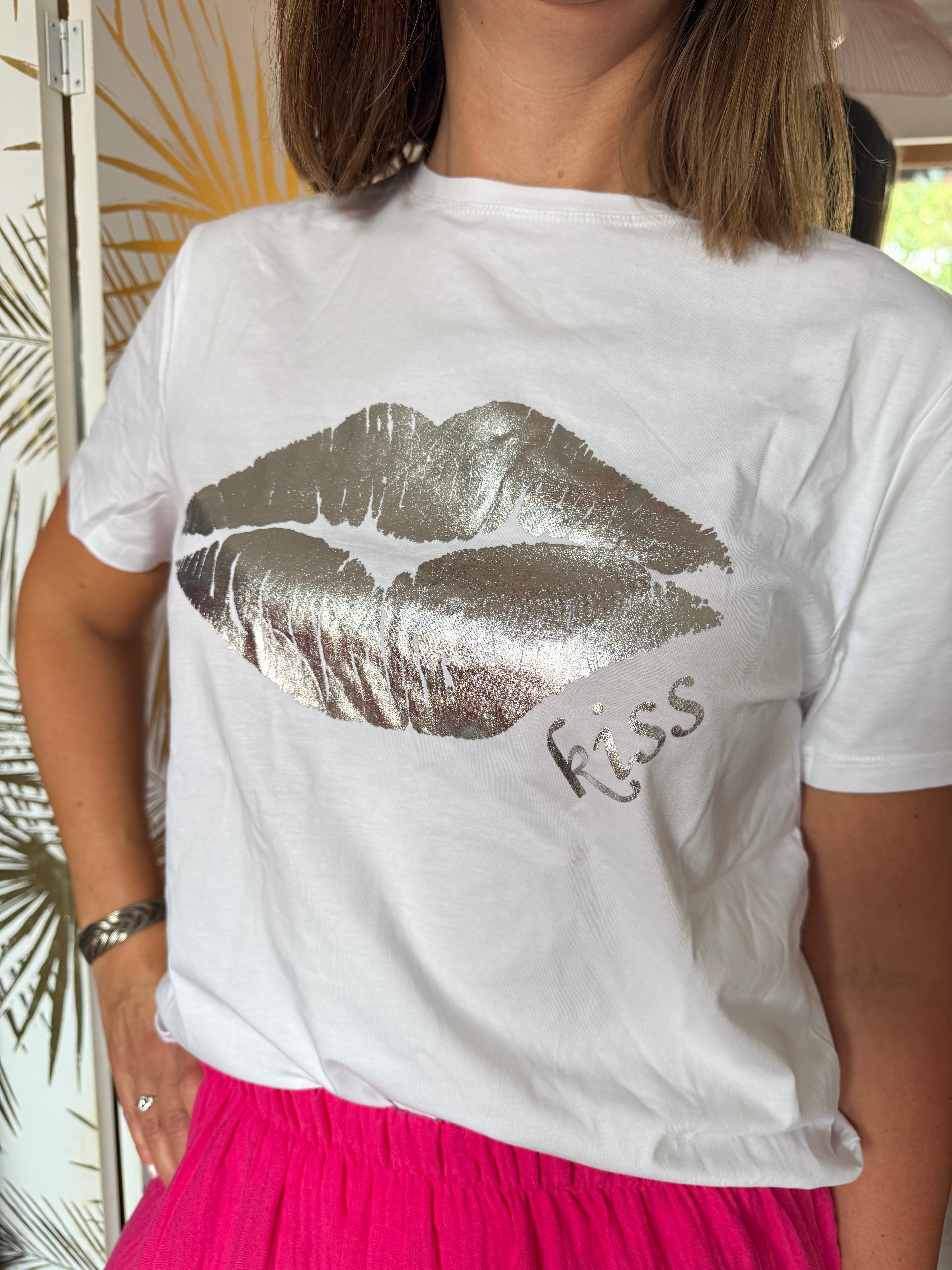T-shirt Blanc lèvres argentés