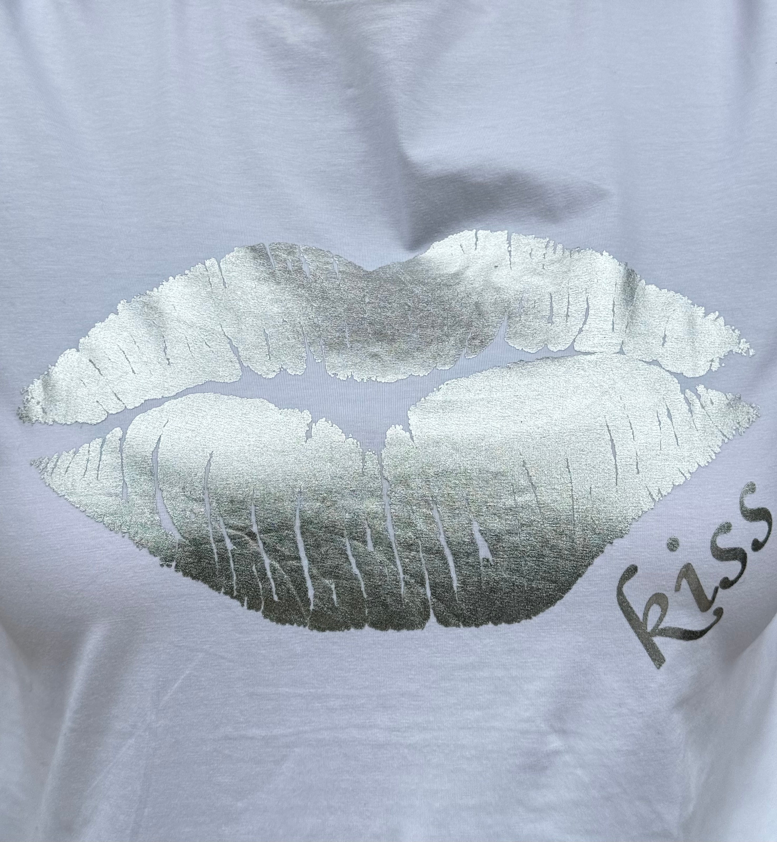 T-shirt Blanc lèvres argentés