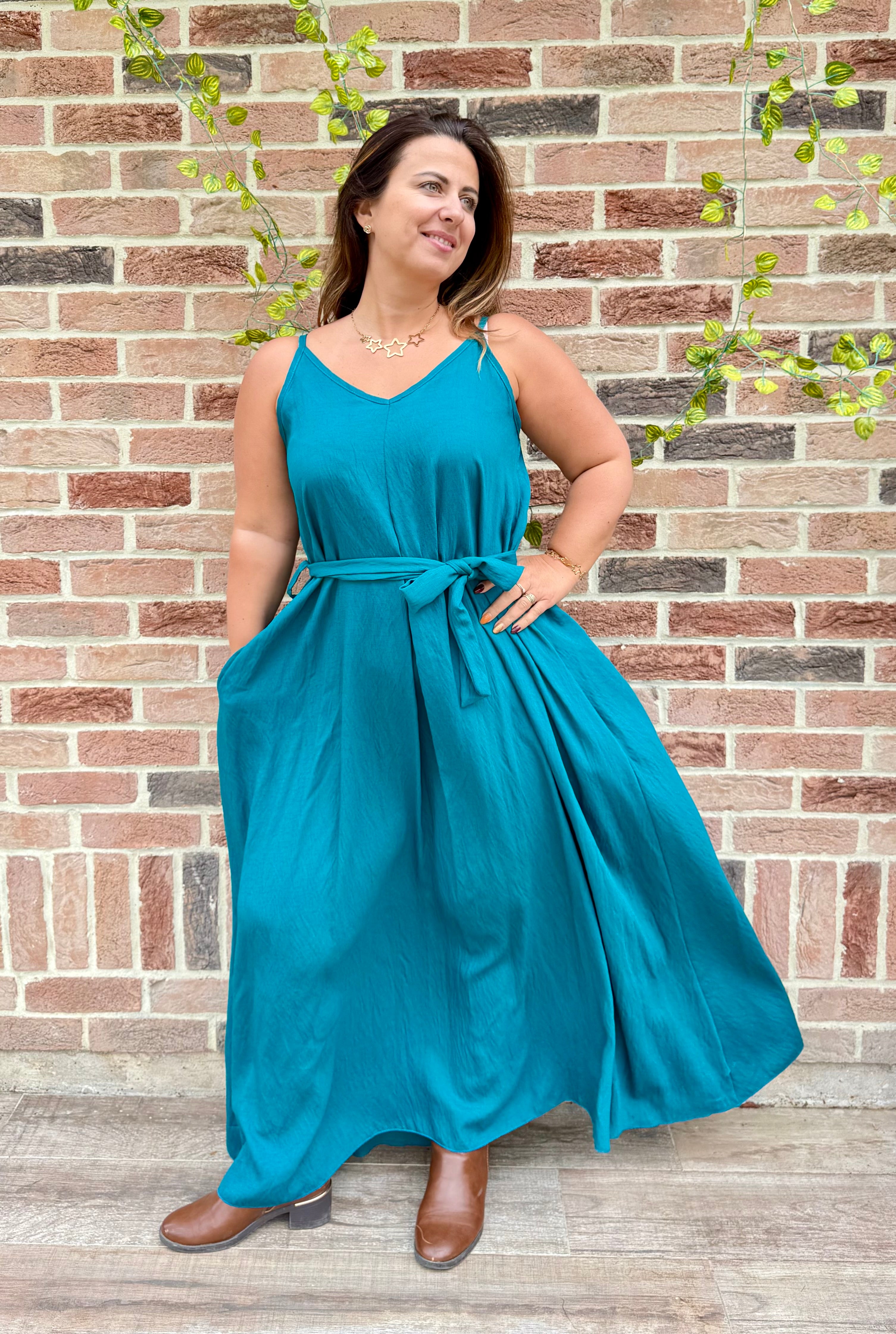 Robe bleu canard à poches