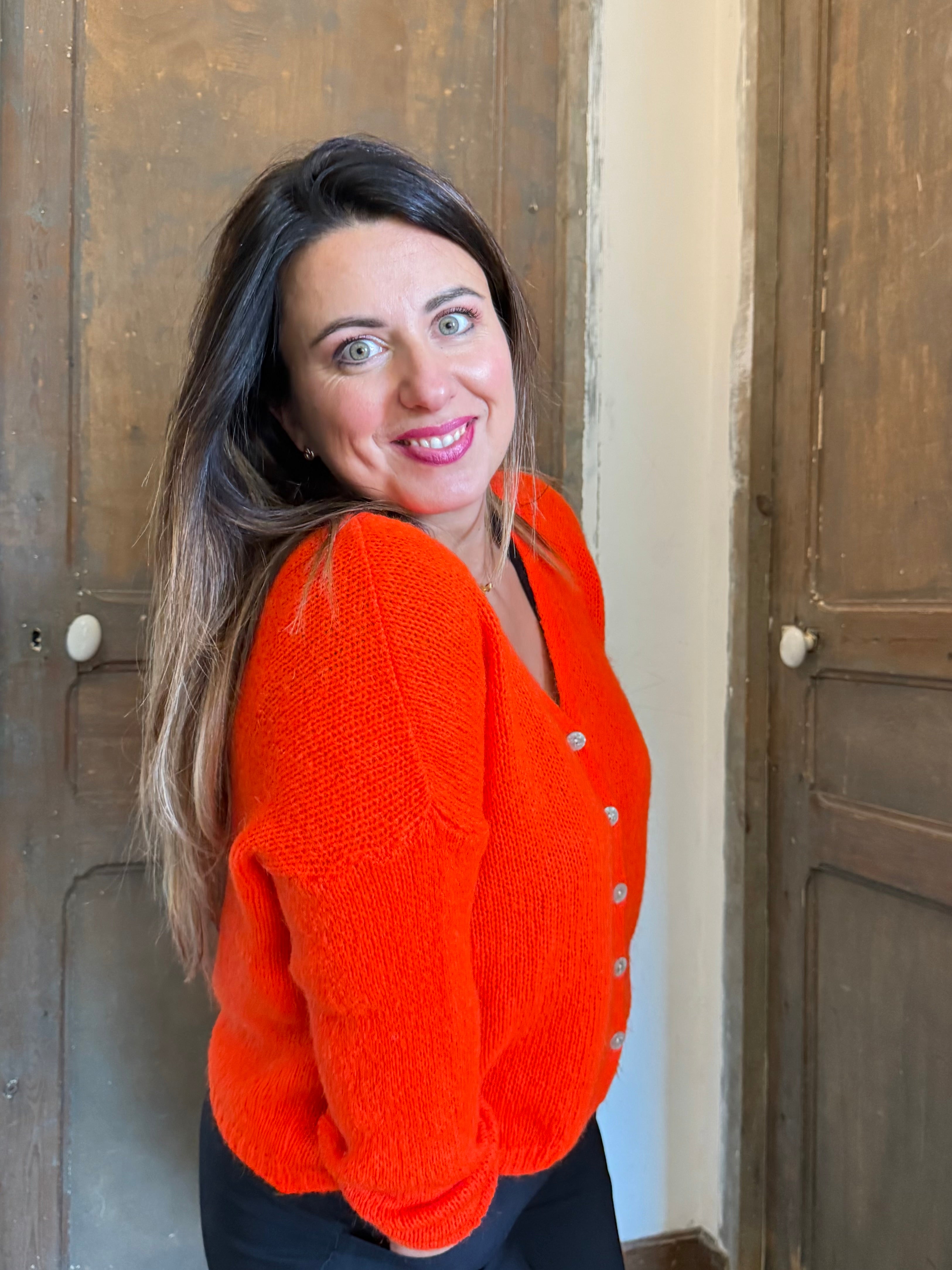 Gilet vermillon à manches longues en Mohair