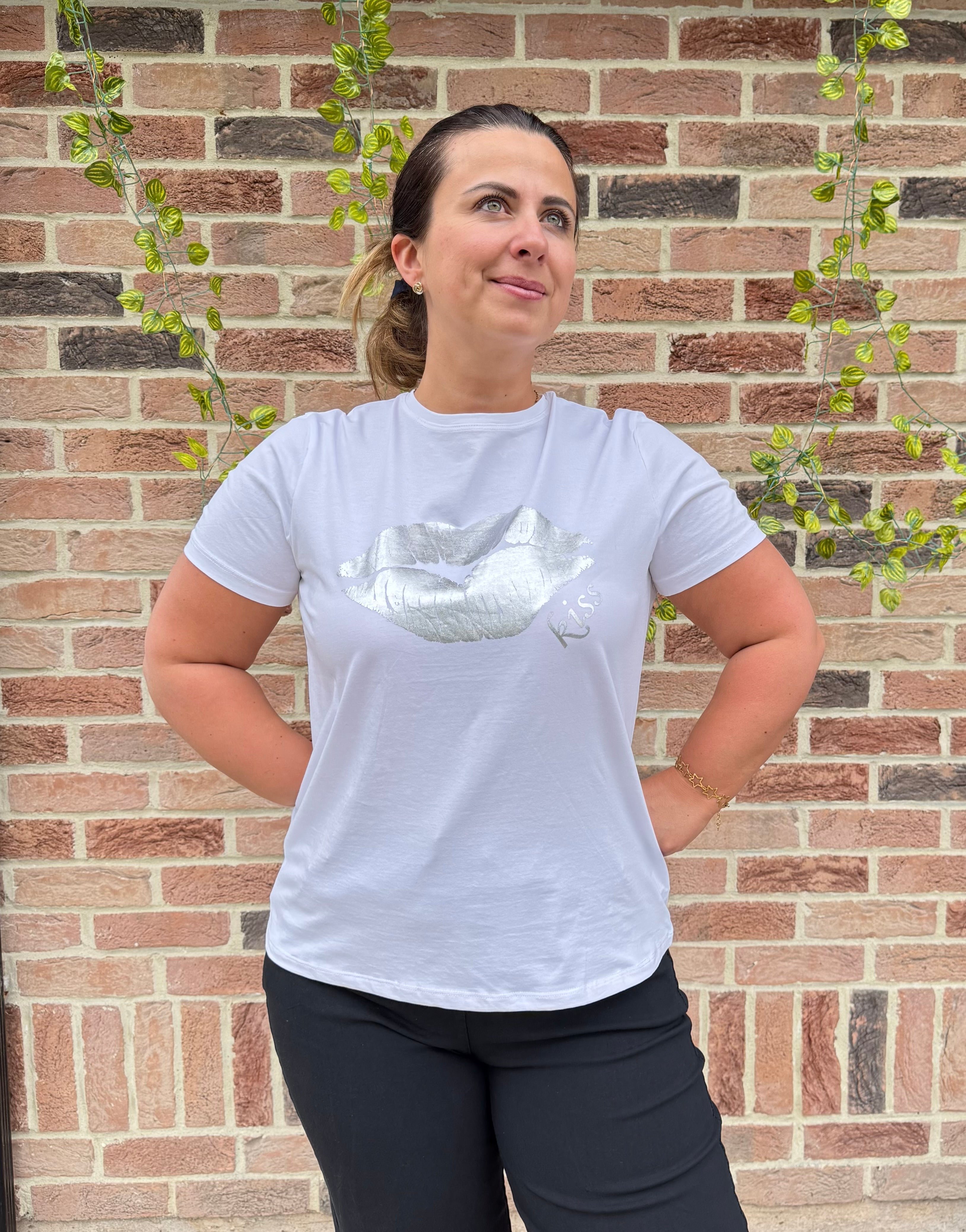 T-shirt Blanc lèvres argentés