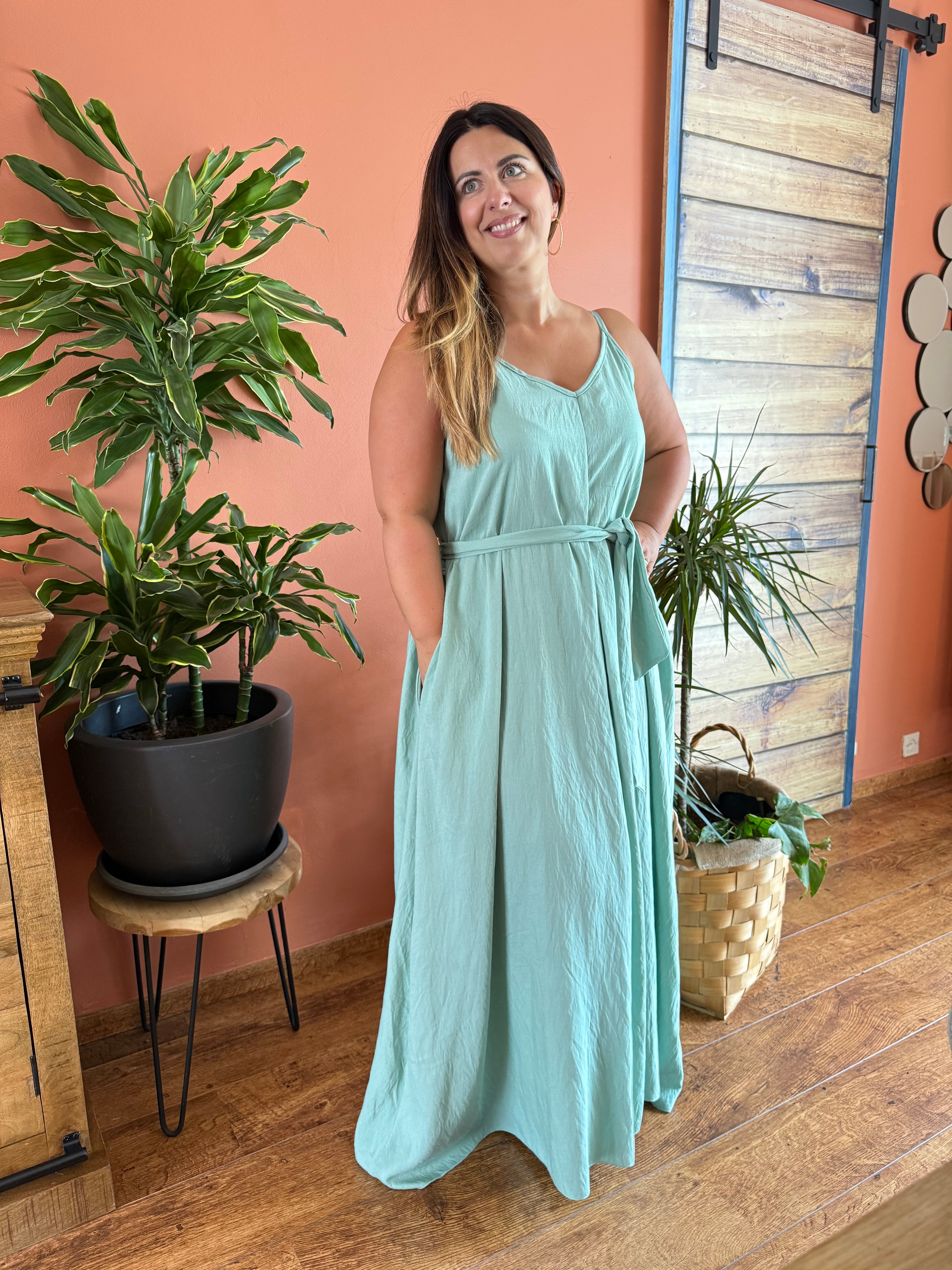 Robe vert d’eau à poches