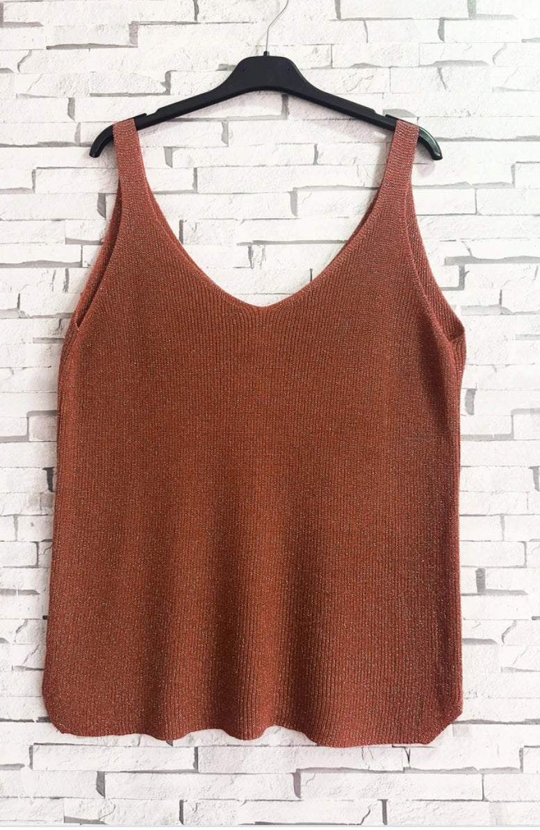Débardeur terracotta avec fils argenté