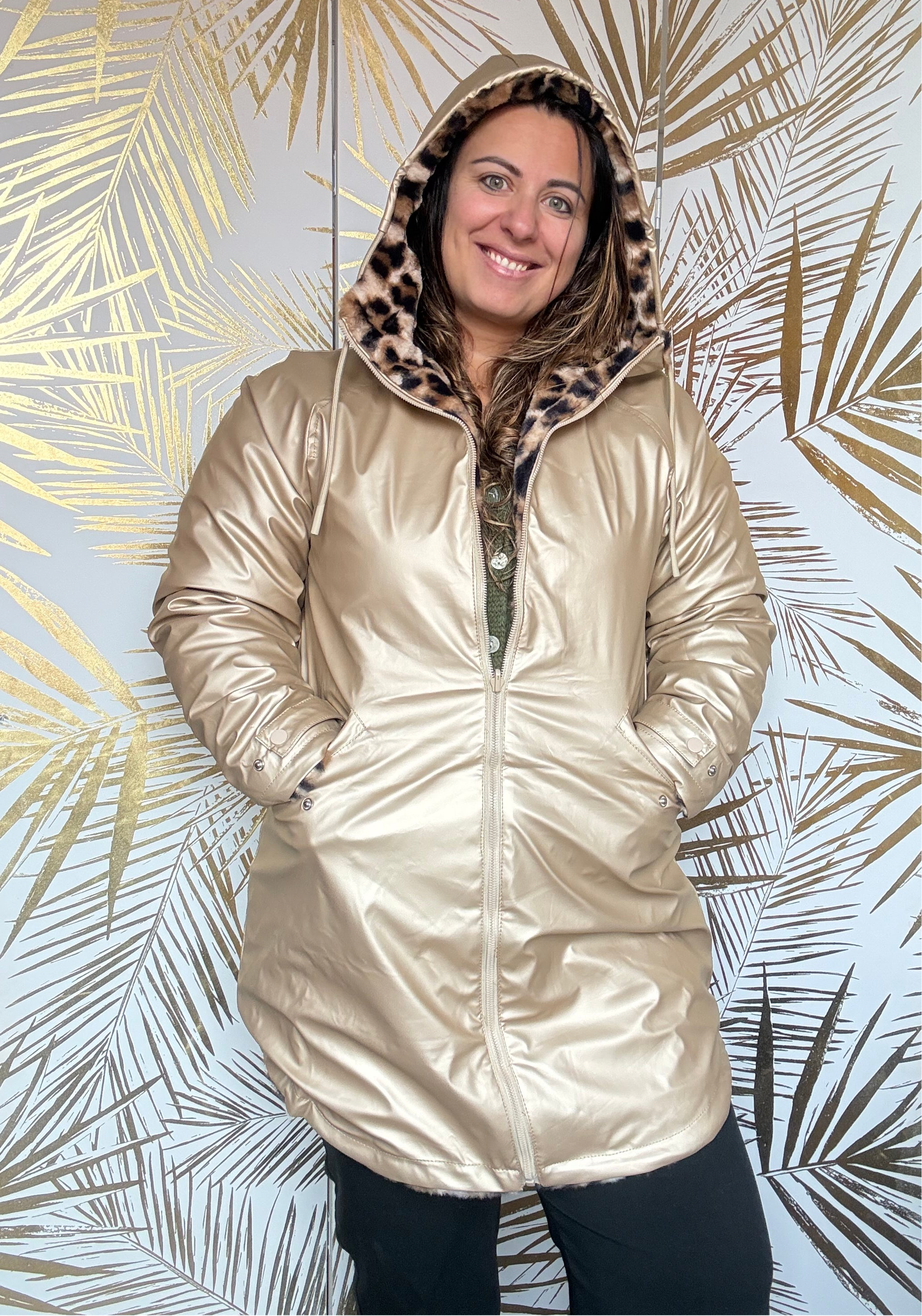 Manteau/parka waterproof fourré Léopard réversible