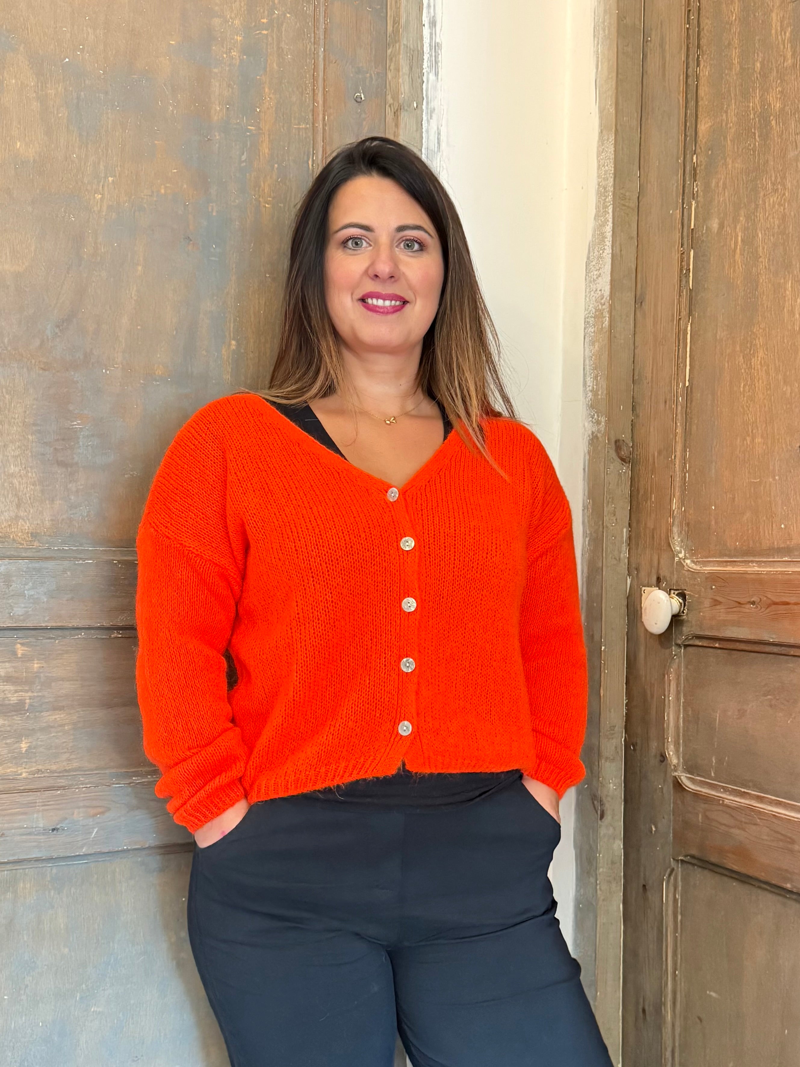 Gilet vermillon à manches longues en Mohair