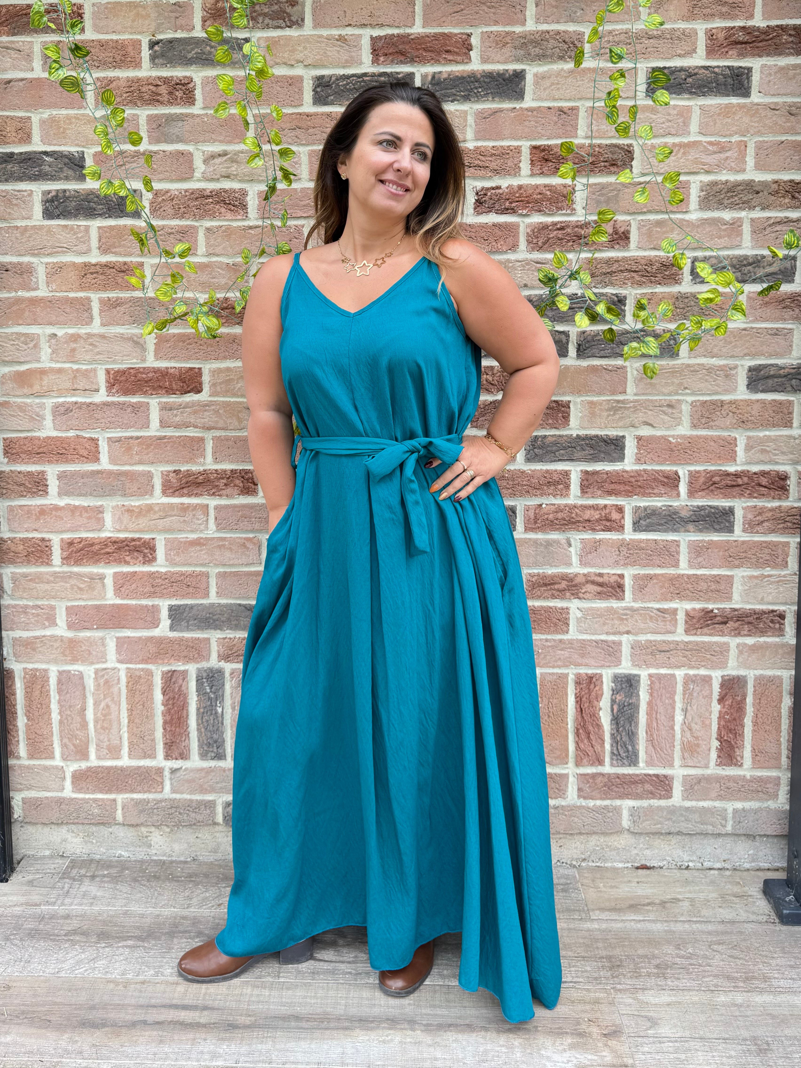 Robe bleu canard à poches