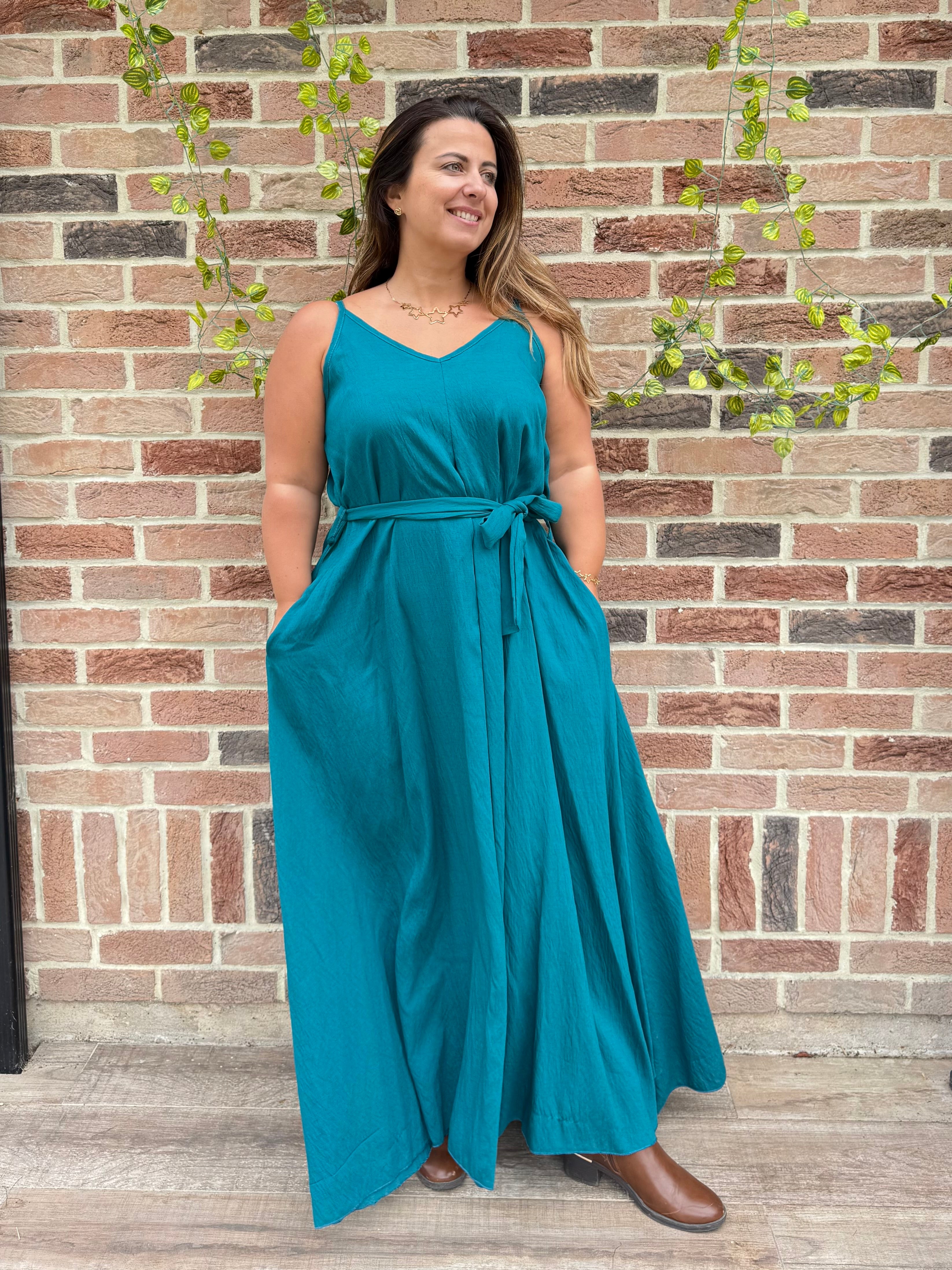 Robe bleu canard à poches