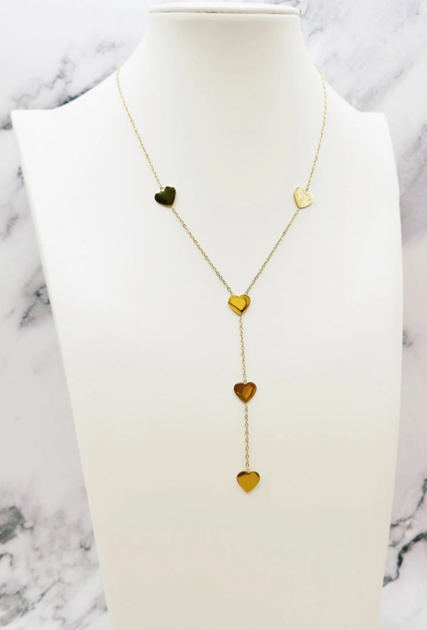 Collier en Acier Inoxydable Cascade de Cœurs