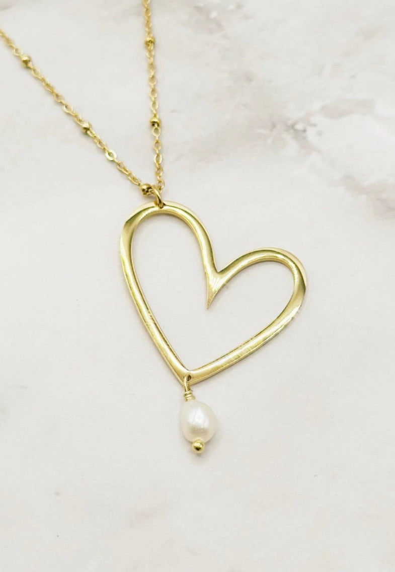 Collier cœur et perle
