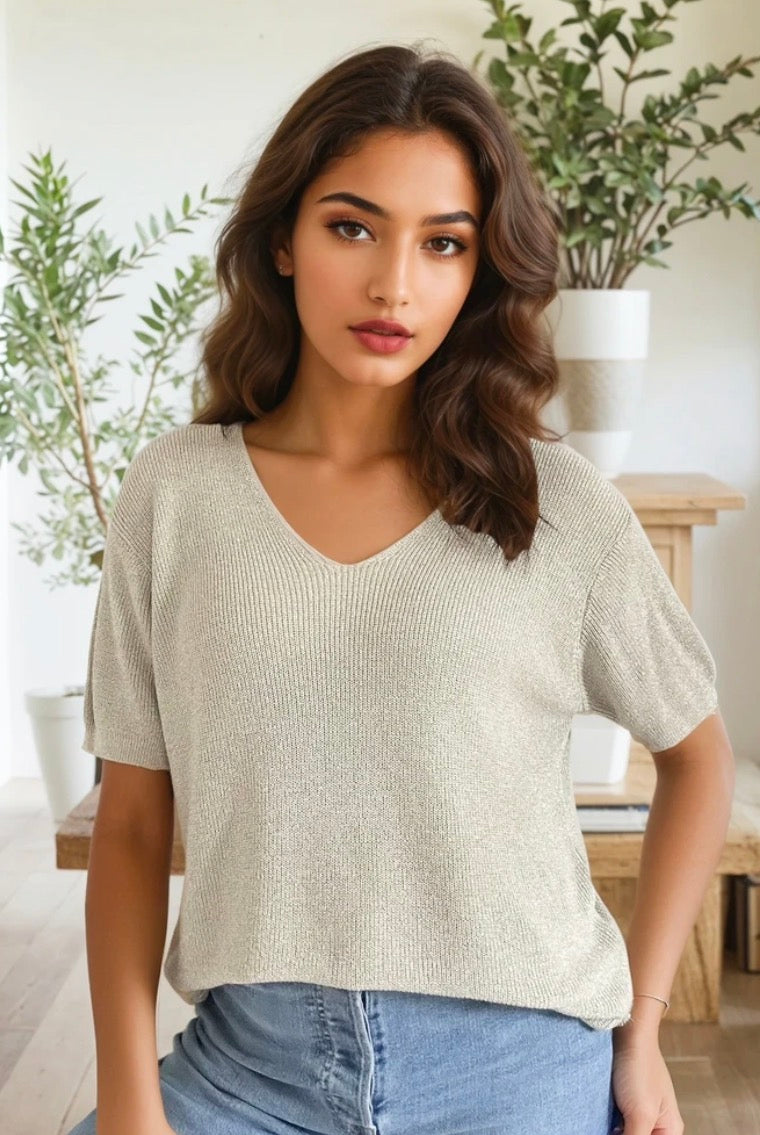T-shirt à paillettes beige