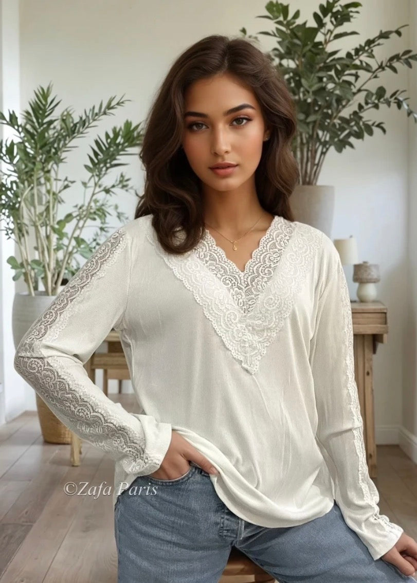 Tee-shirt dentelles ML