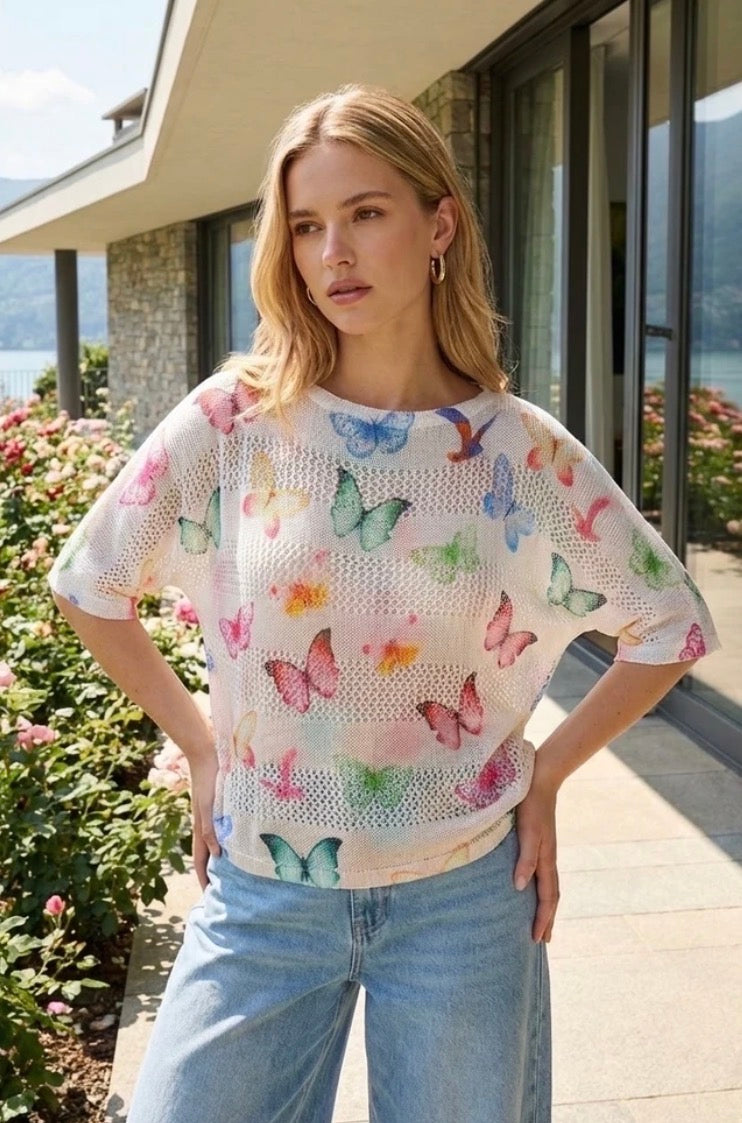 Pull crochet papillon