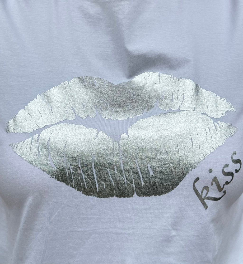 T-shirt Blanc lèvres argentés