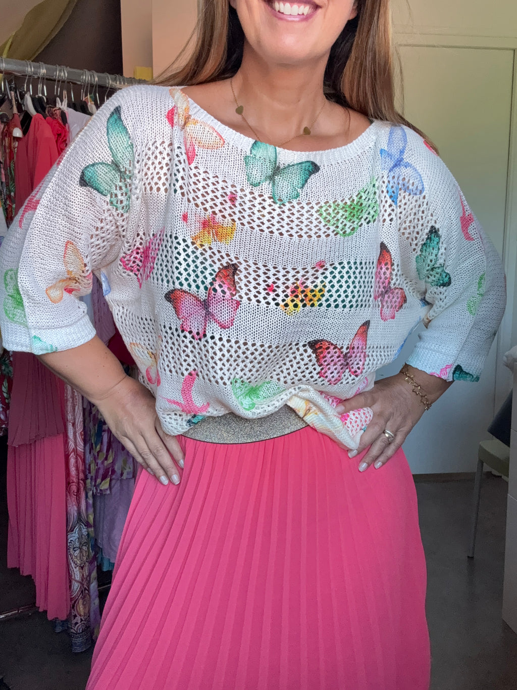 Pull crochet papillon