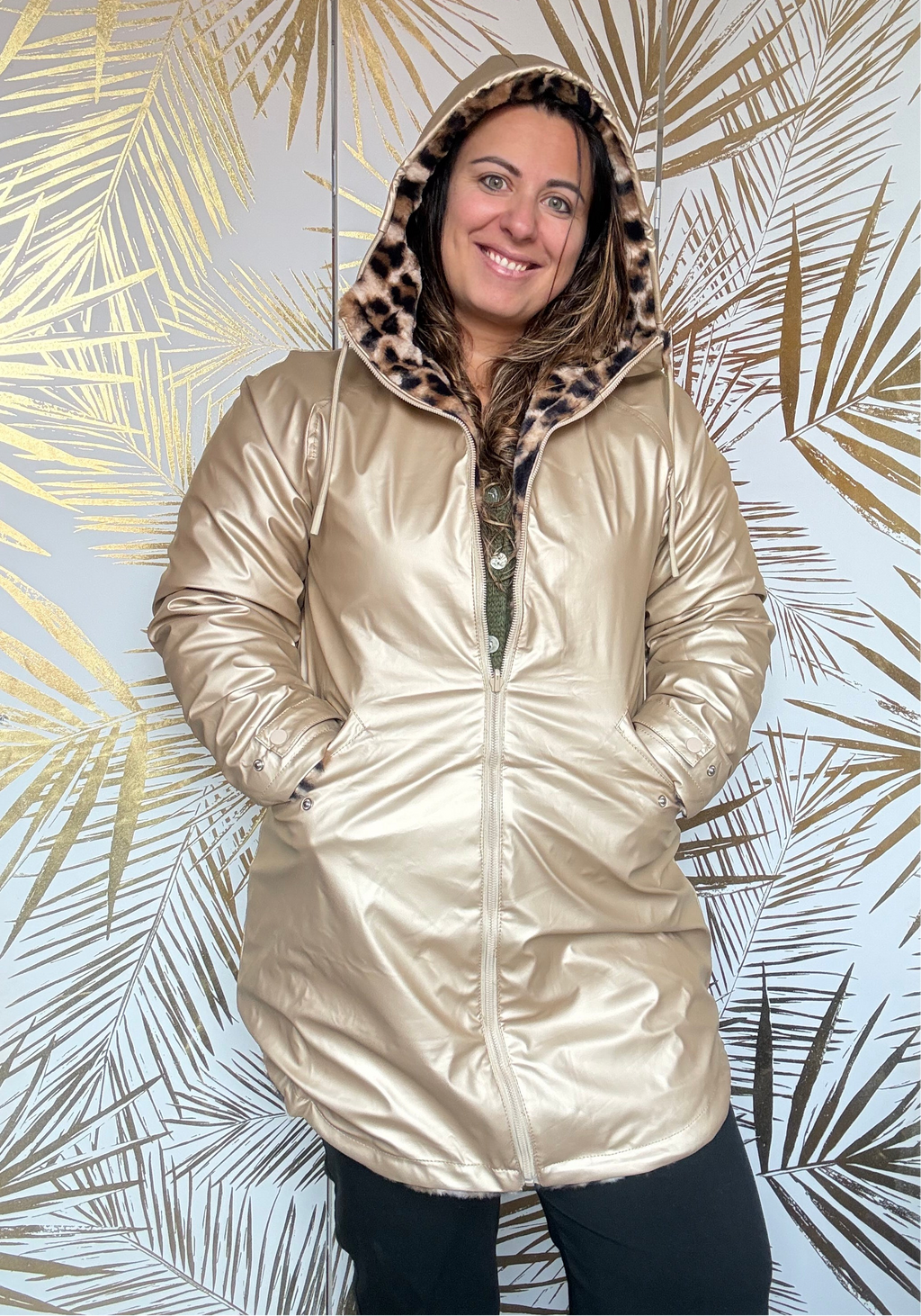 Manteau/parka waterproof fourré Léopard réversible