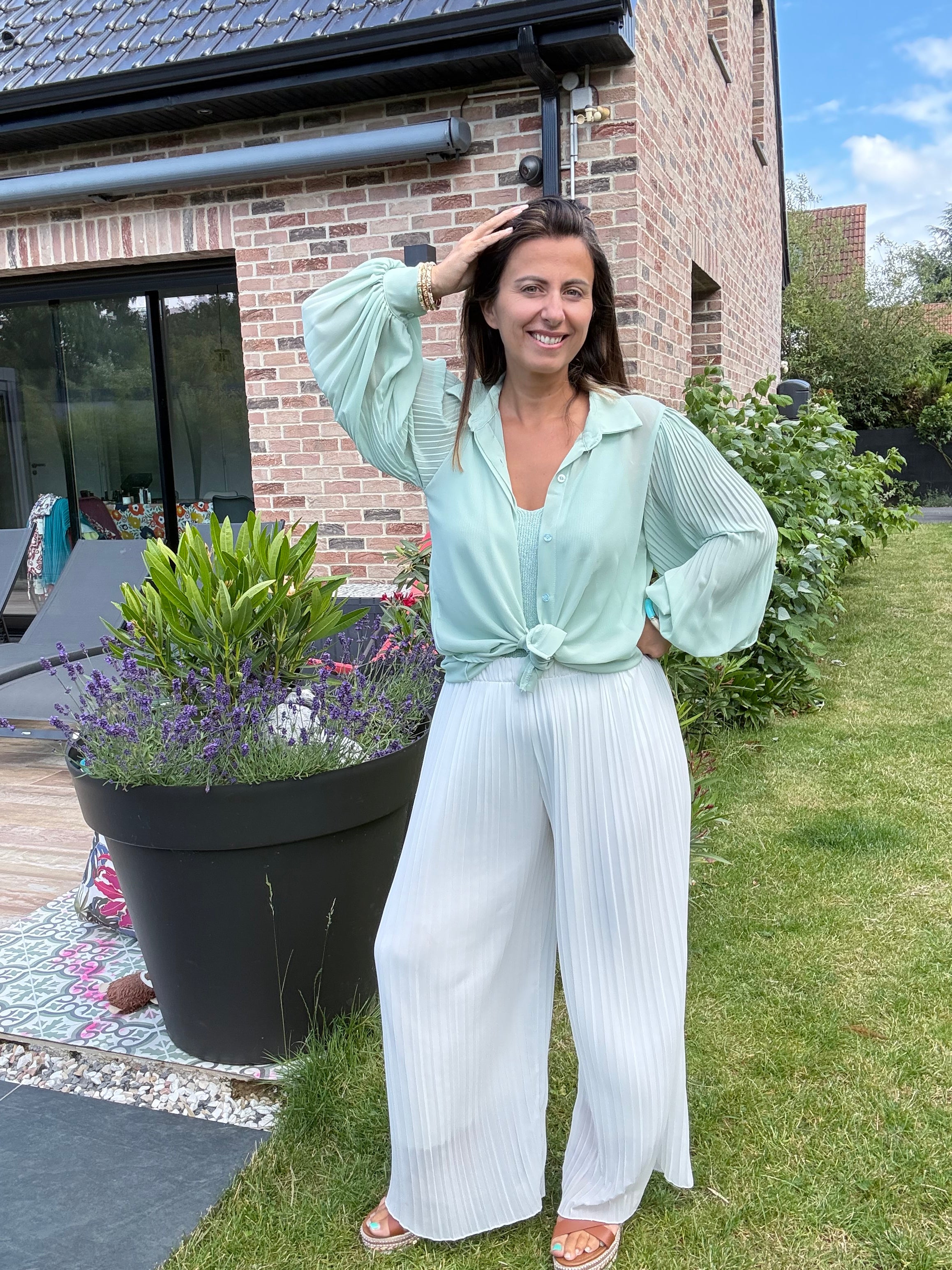 Chemise oversize manches plissées