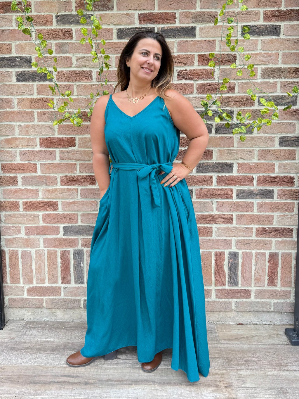 Robe bleu canard à poches