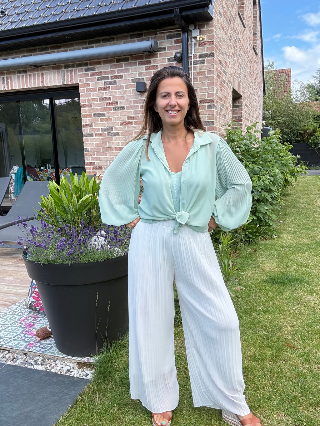 Chemise oversize manches plissées