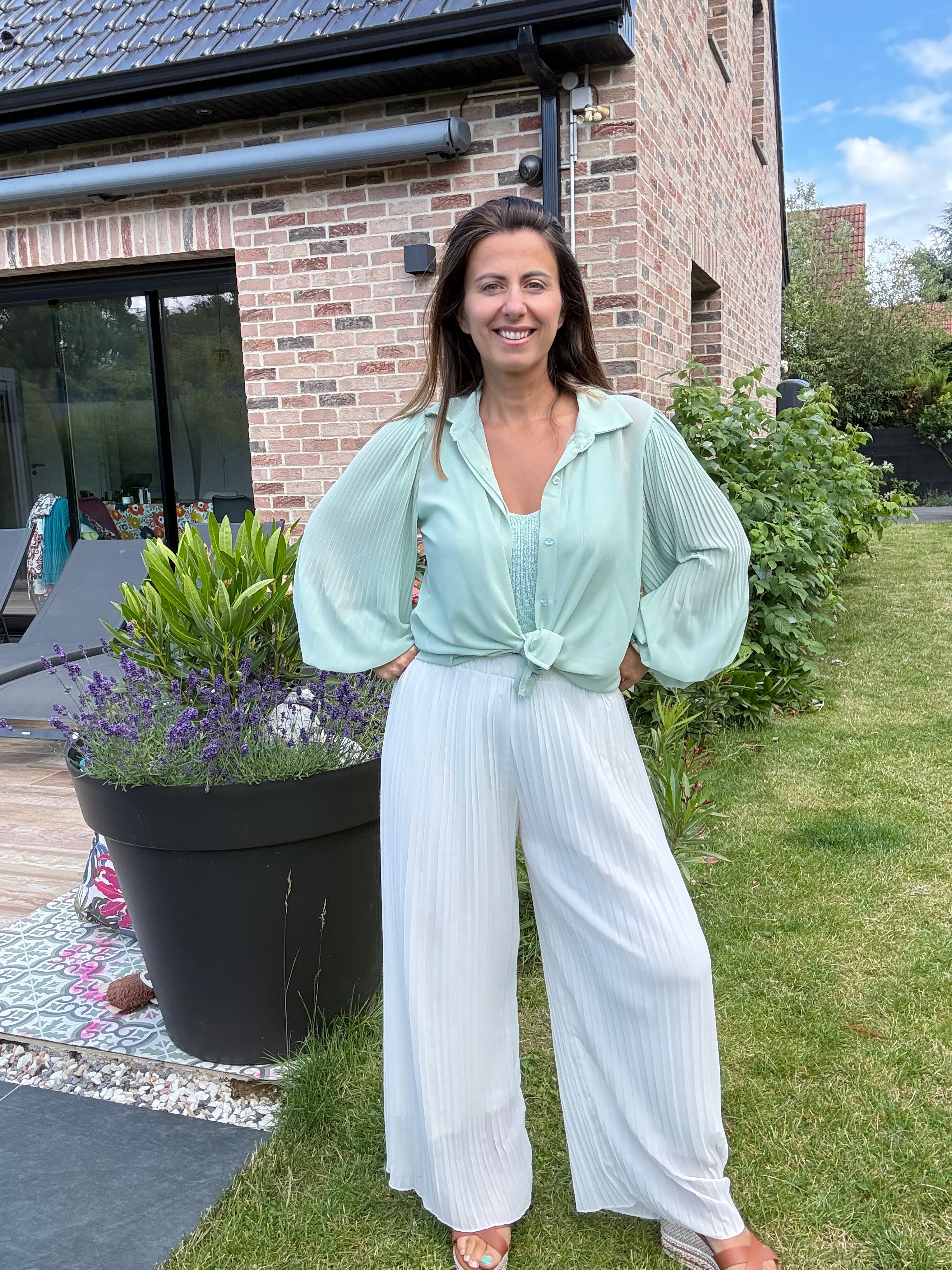 Chemise oversize manches plissées