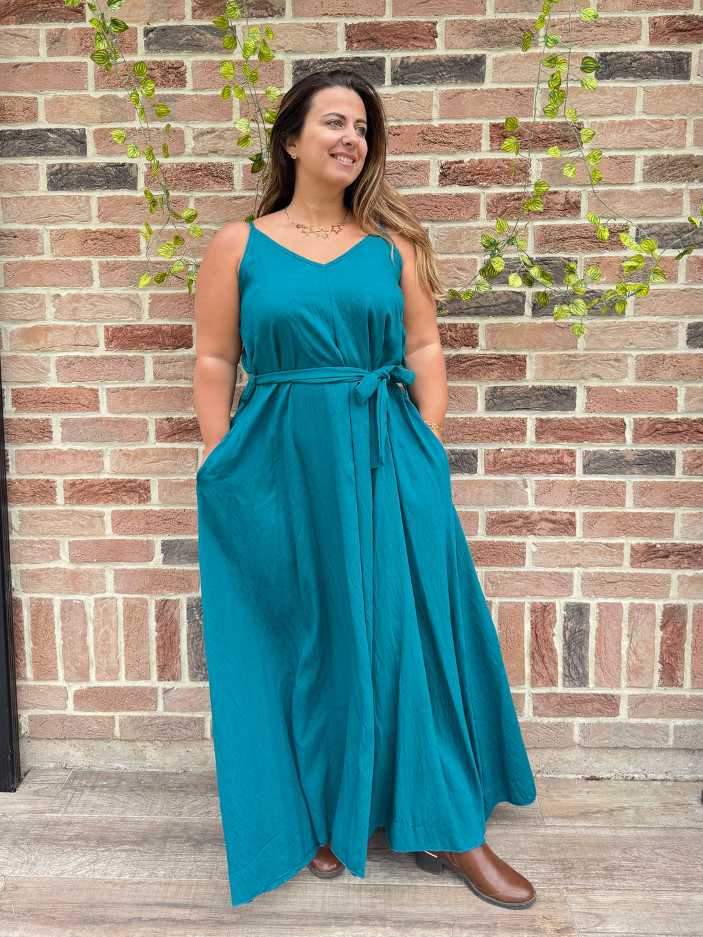 Robe bleu canard à poches