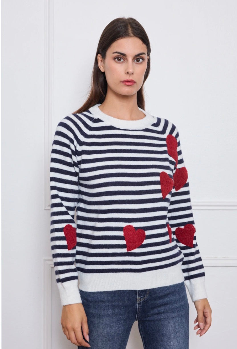 Pull marin à cœurs